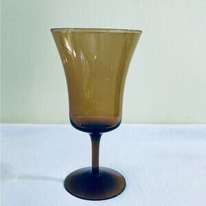 Vtg Water Goblet Wine Glass Seville 7" Amber Brown SENECA USA Blowd Glass